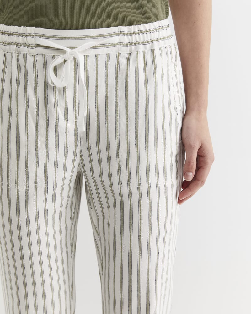 Rosa Stripe Linen Pant in WHITE/KHAKI