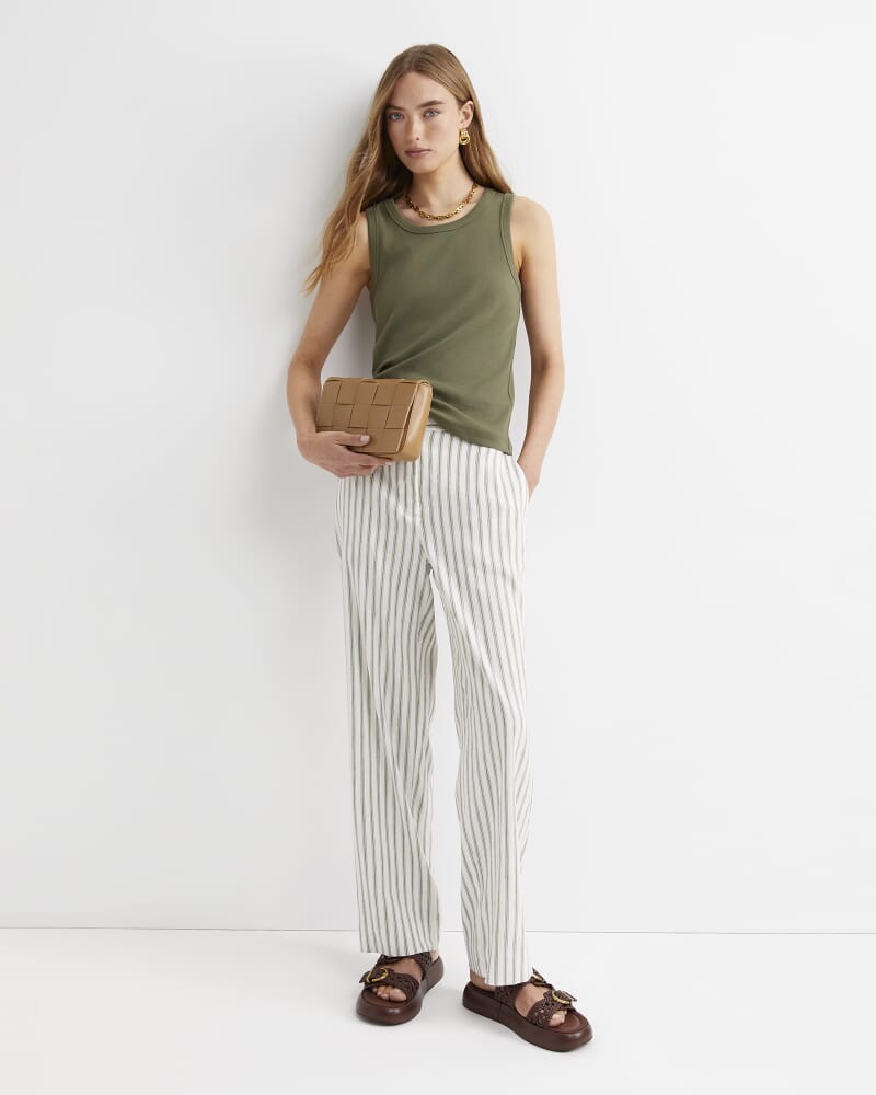 Rosa Wide Leg Linen Pant in WHITE/KHAKI