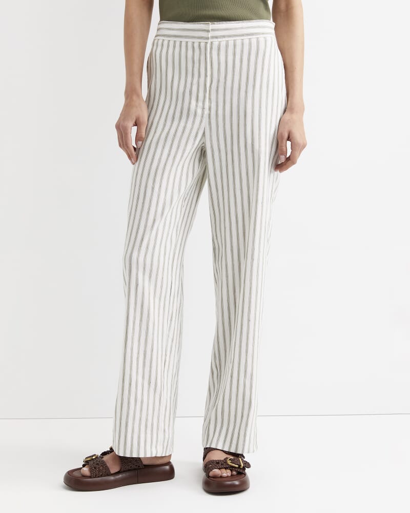 Rosa Wide Leg Linen Pant in WHITE/KHAKI