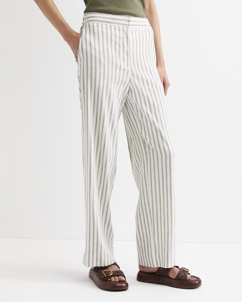 Rosa Wide Leg Linen Pant in WHITE/KHAKI