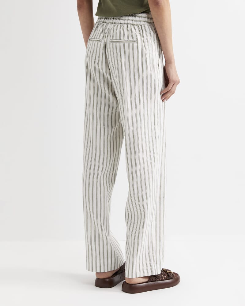 Rosa Wide Leg Linen Pant in WHITE/KHAKI