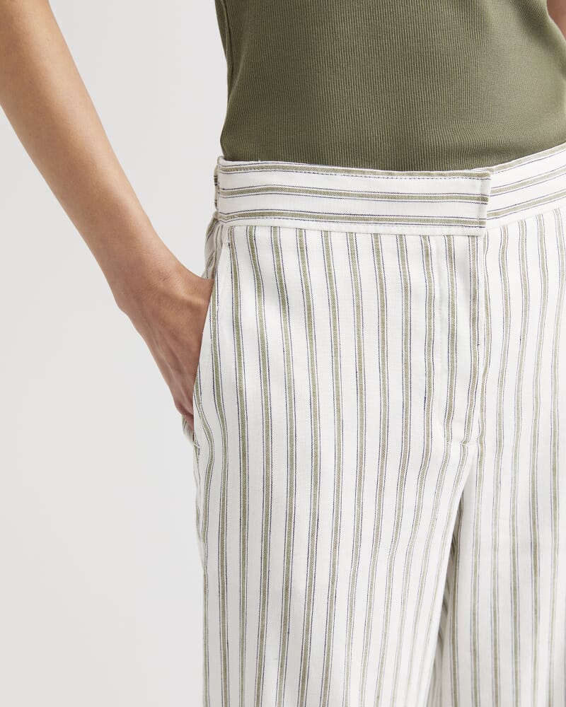Rosa Wide Leg Linen Pant in WHITE/KHAKI