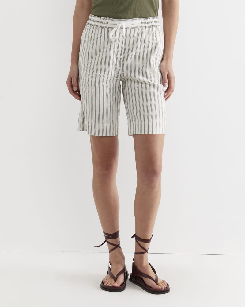 Rosa Stripe Linen Short in WHITE/KHAKI