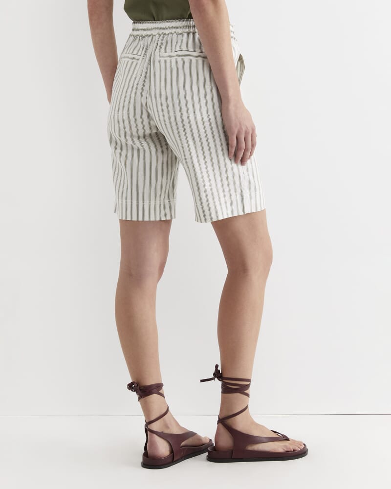 Rosa Stripe Linen Short in WHITE/KHAKI