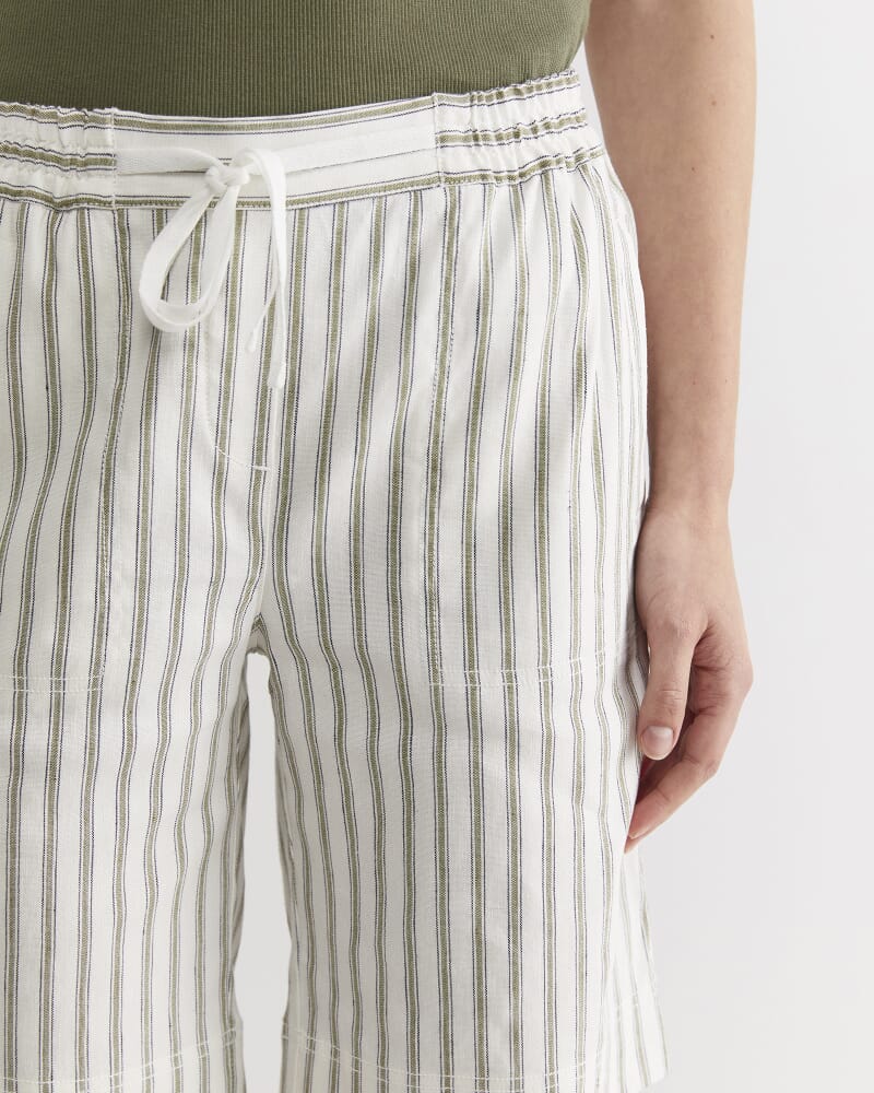 Rosa Stripe Linen Short in WHITE/KHAKI