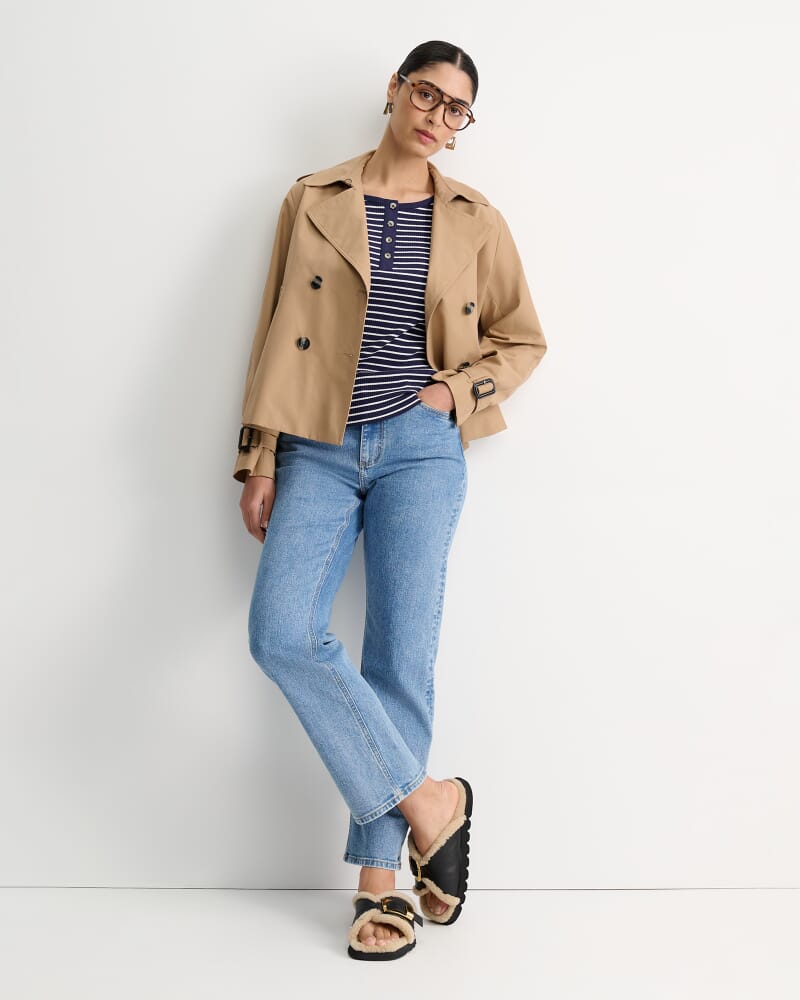 Allie Rib Henley Tee in NAVY/WHITE