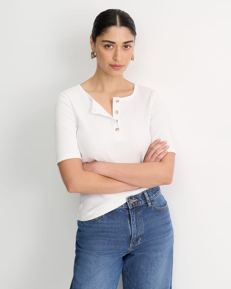 Allie Rib Henley Tee in WHITE