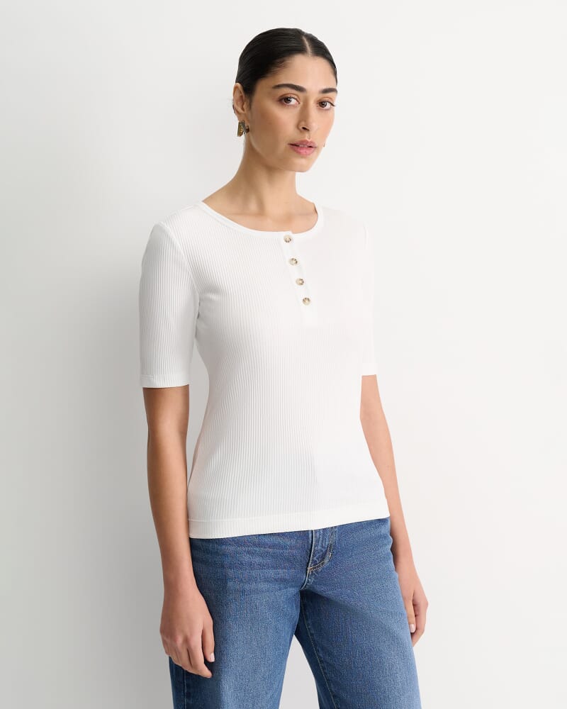 Allie Rib Henley Tee in WHITE