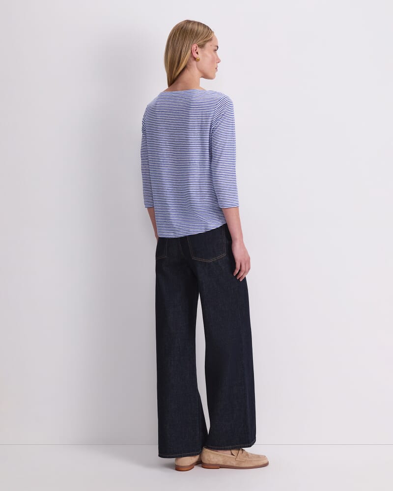 Cecile Linen Top in BLUE/WHITE