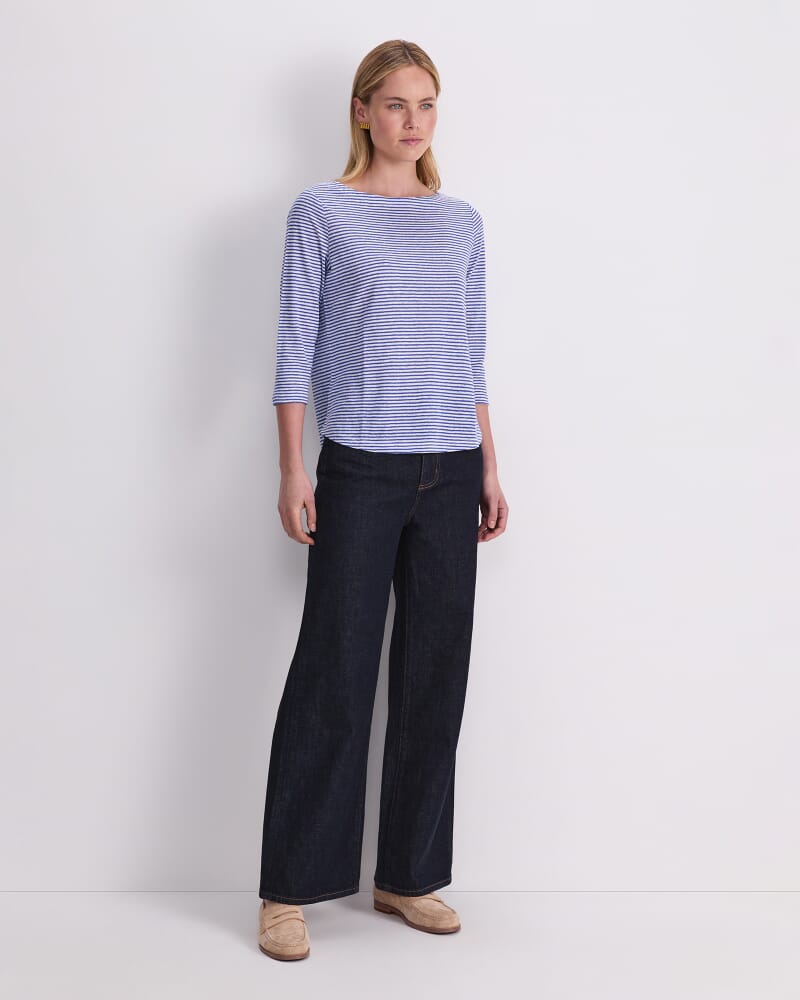 Cecile Linen Top in BLUE/WHITE
