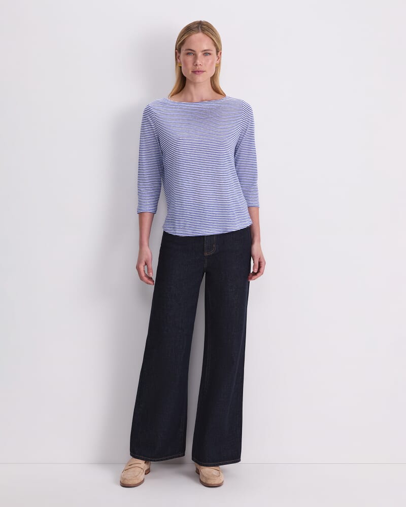 Cecile Linen Top in BLUE/WHITE