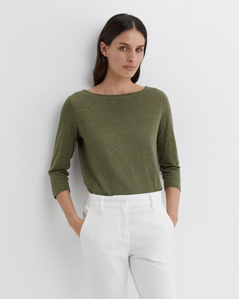 Cecile Linen Top in KHAKI