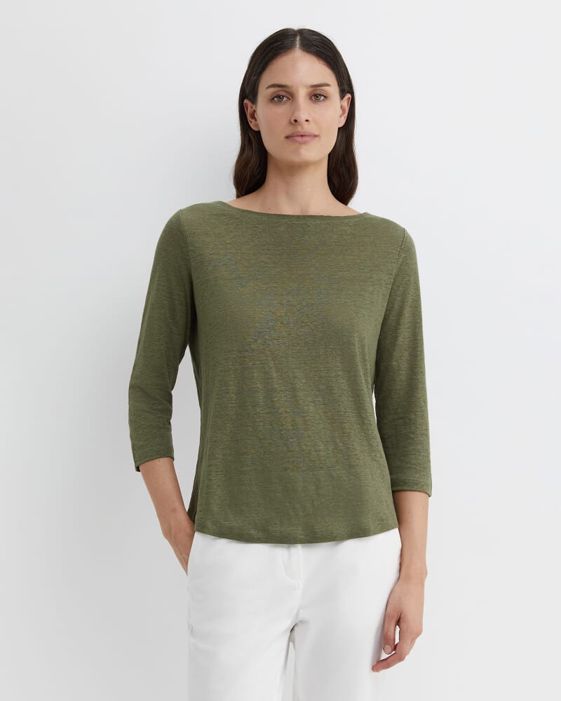 Cecile Linen Top in KHAKI