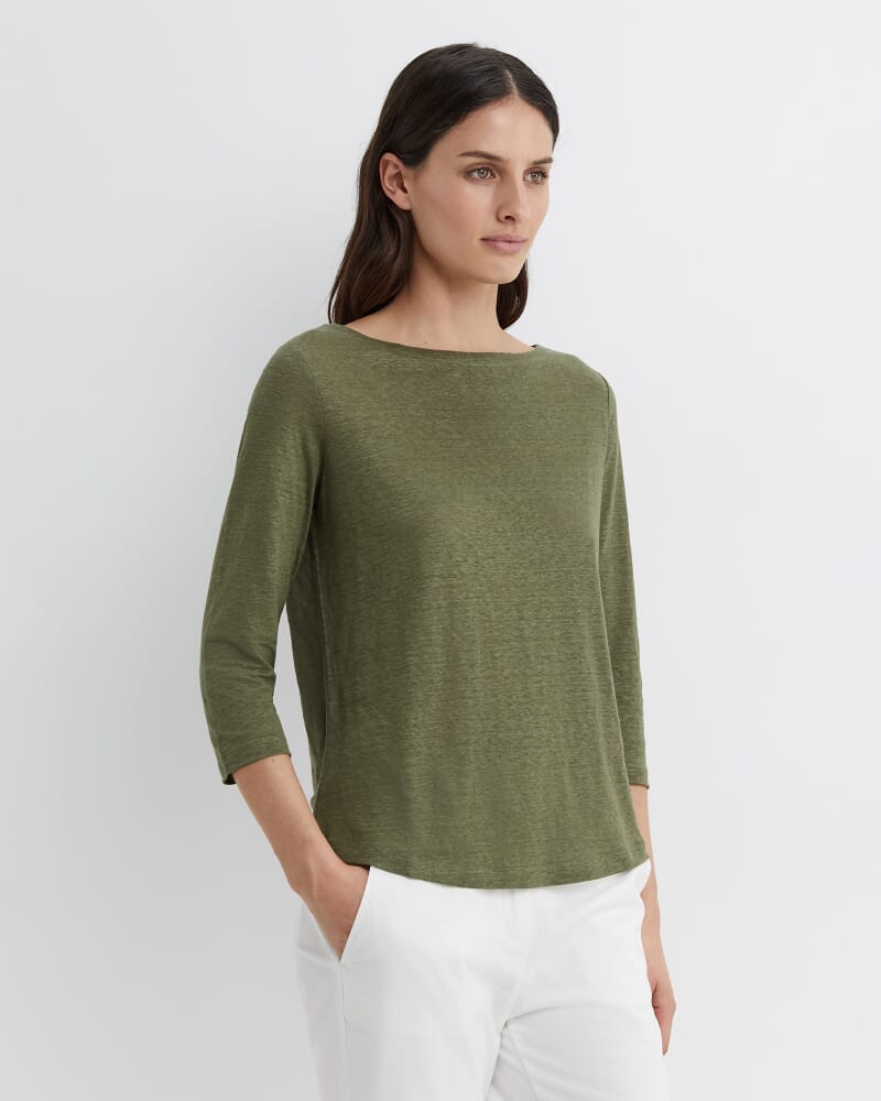 Cecile Linen Top in KHAKI