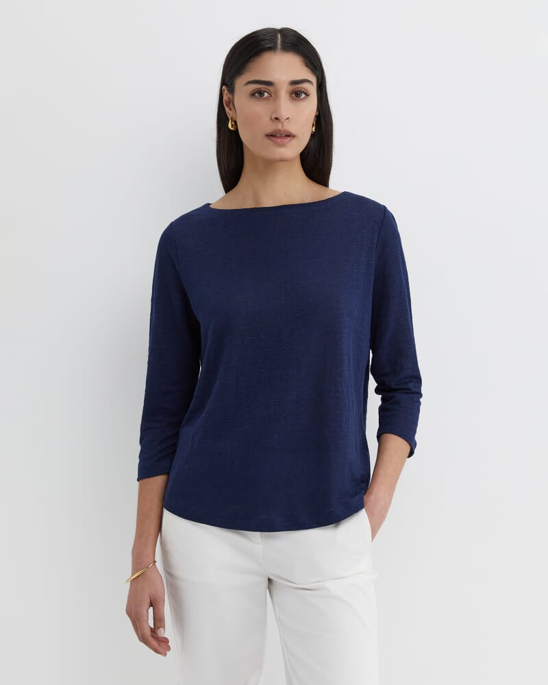 Cecile Linen Top in NAVY