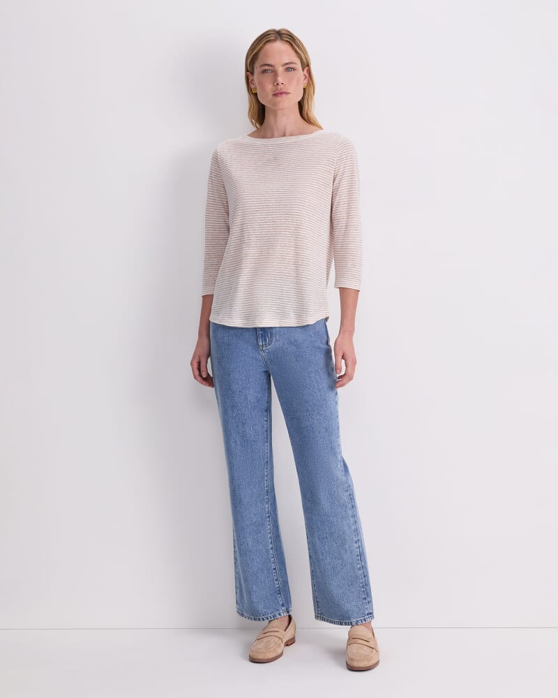 Cecile Linen Top in WHITE/NATURAL