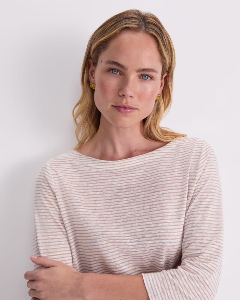 Cecile Linen Top in WHITE/NATURAL