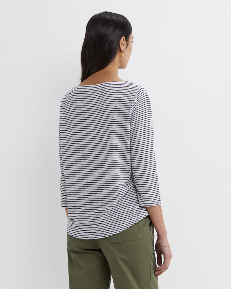 Cecile Linen Top in WHITE/NAVY