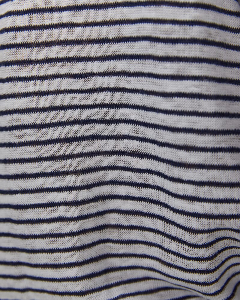 Cecile Linen Top in WHITE/NAVY