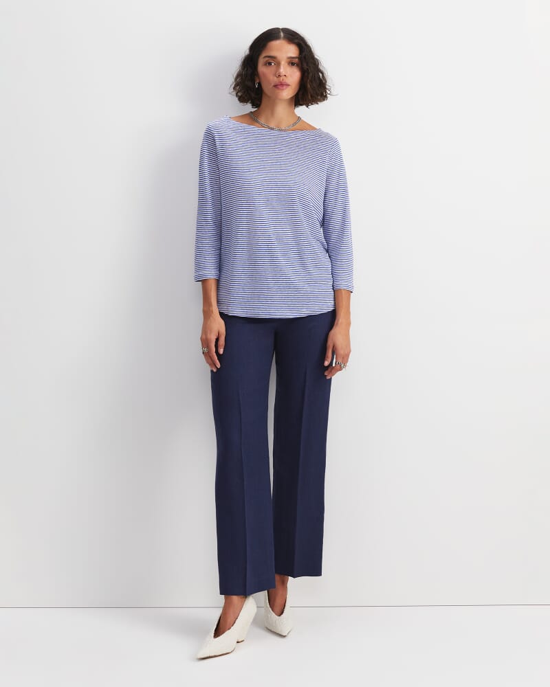 Cecile Linen Top in BLUE/WHITE