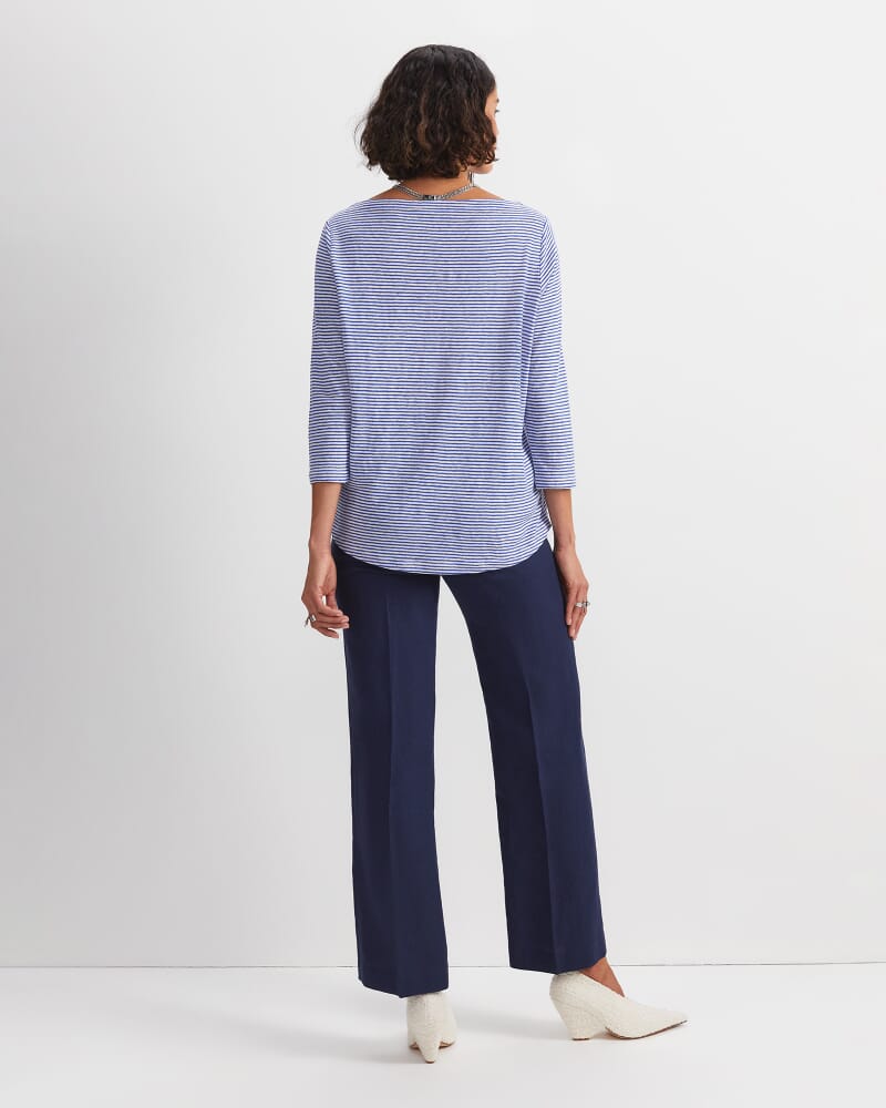 Cecile Linen Top in BLUE/WHITE