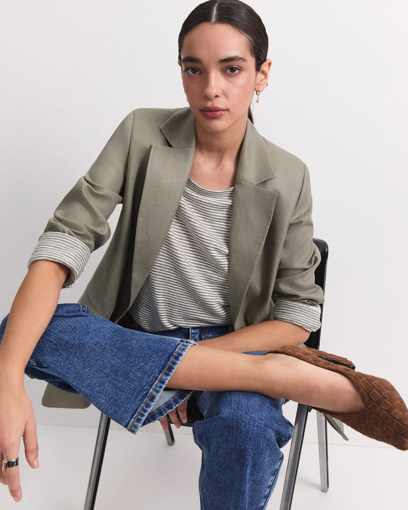 Cecile Linen Top in KHAKI/WHITE