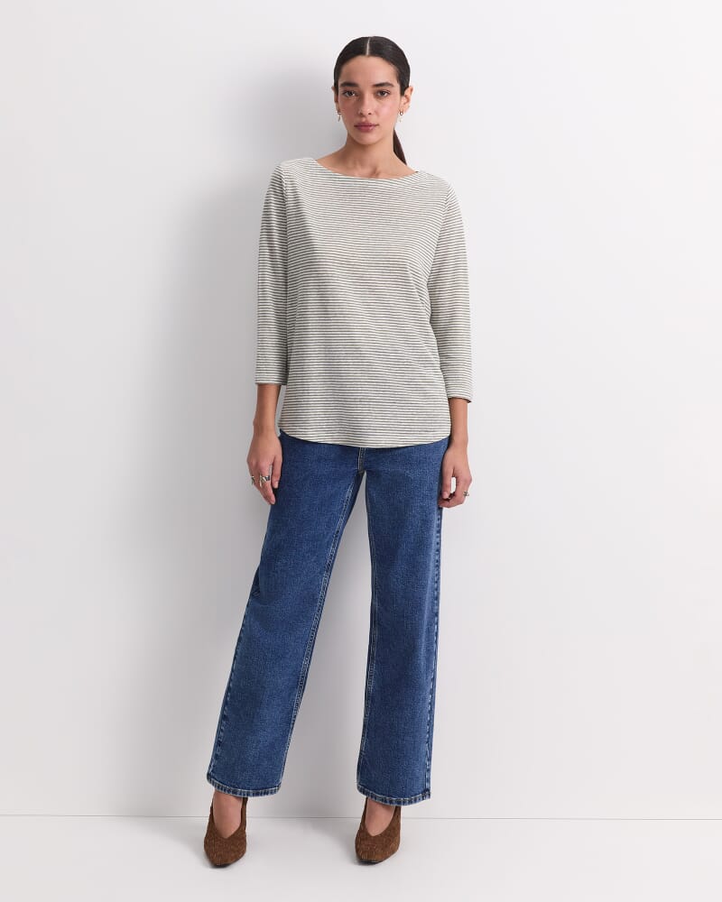 Cecile Linen Top in KHAKI/WHITE