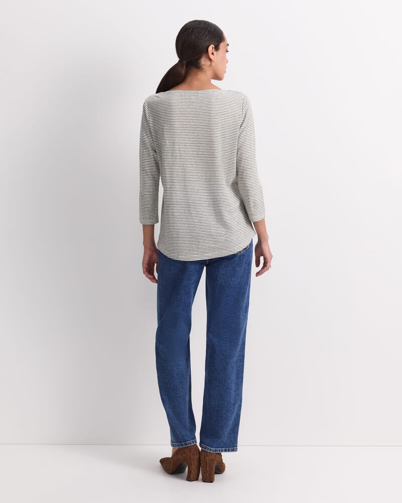 Cecile Linen Top in KHAKI/WHITE