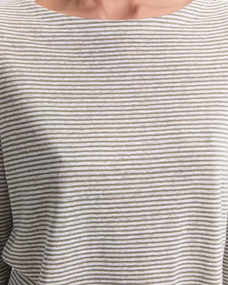 Cecile Linen Top in KHAKI/WHITE