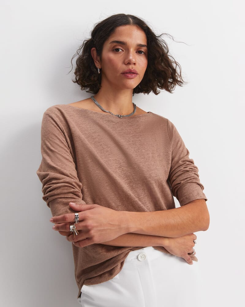 Cecile Linen Top in MOCHA