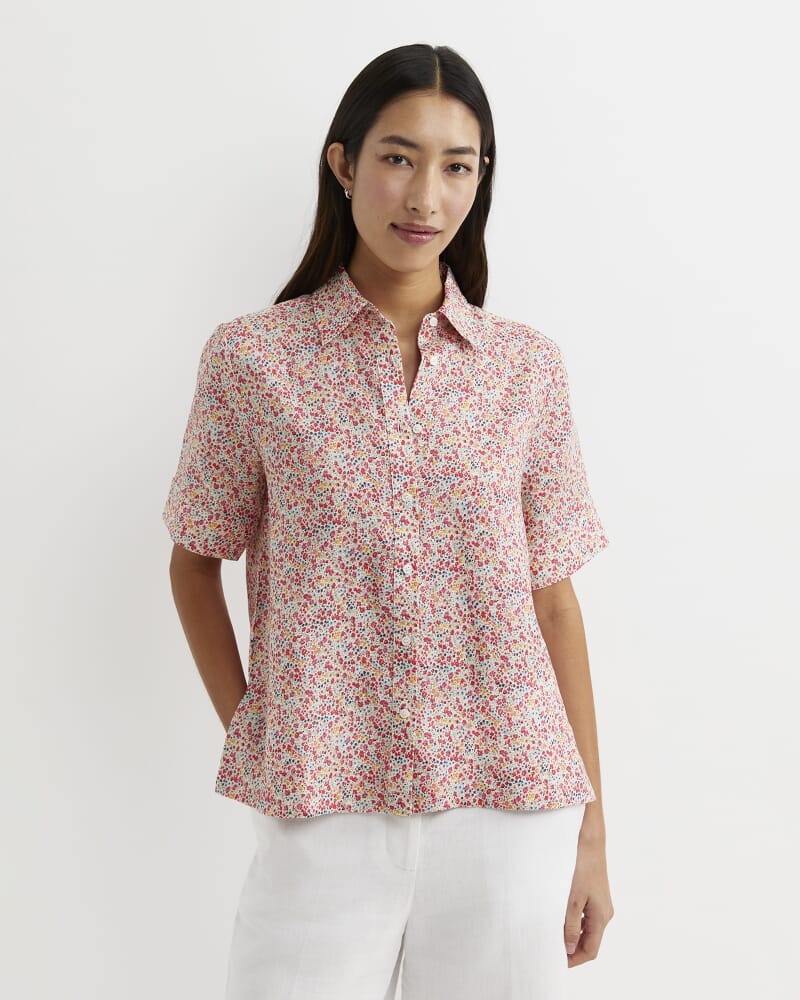 Phoebe Short Sleeve Liberty Linen Shirt in RED MULTI