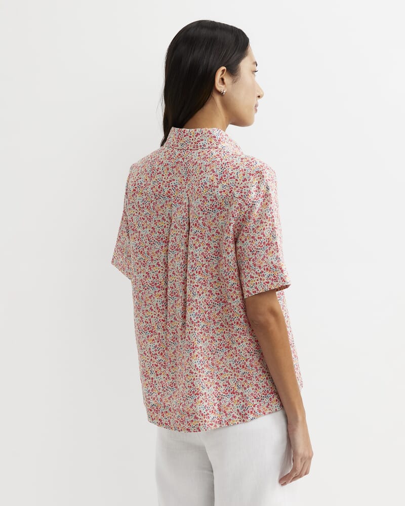 Phoebe Short Sleeve Liberty Linen Shirt in RED MULTI