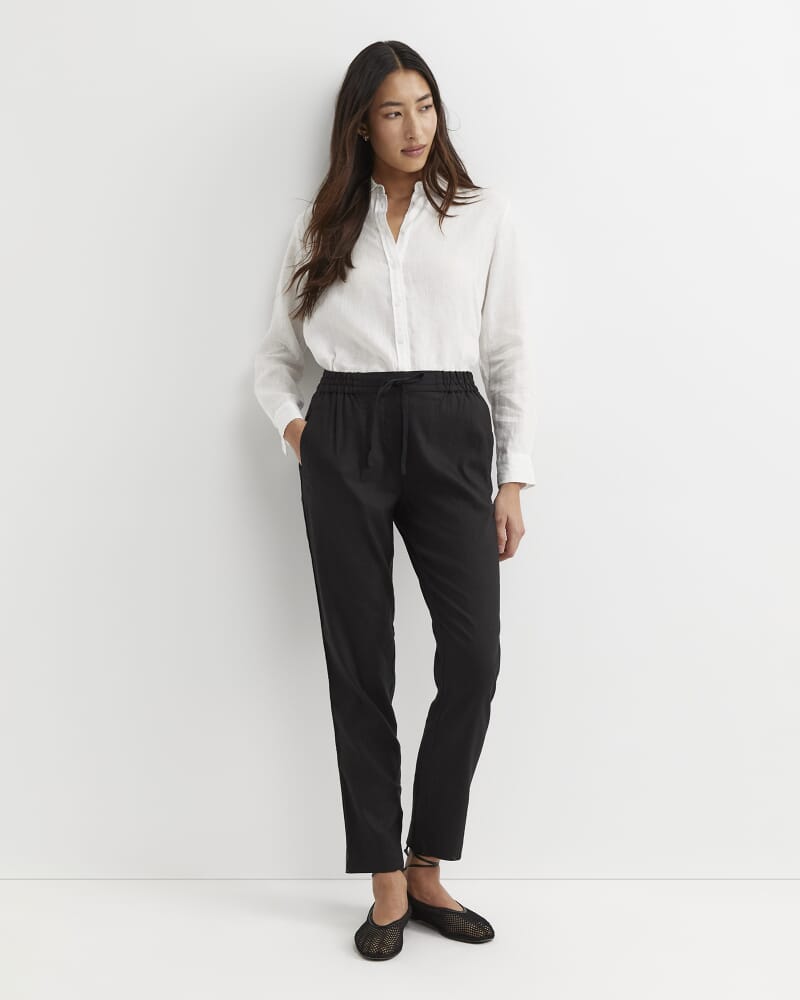 Rosa Bead Trim Linen Pant in BLACK