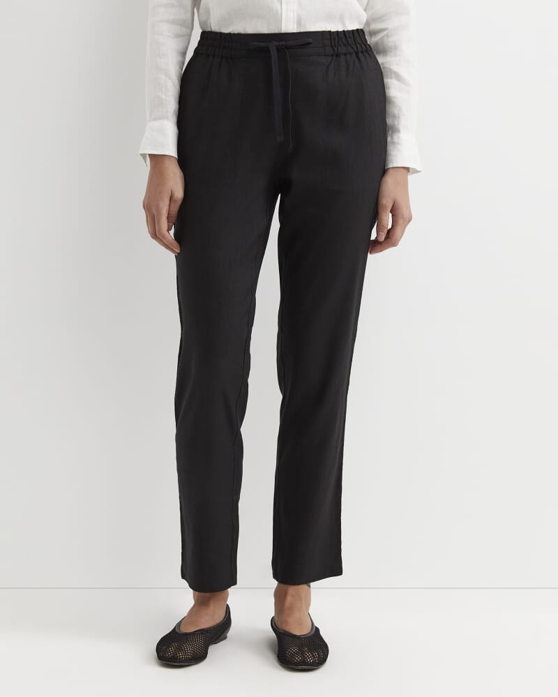 Rosa Bead Trim Linen Pant in BLACK