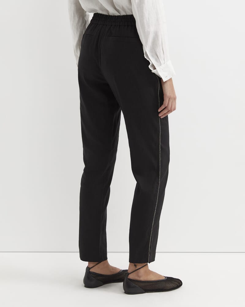 Rosa Bead Trim Linen Pant in BLACK
