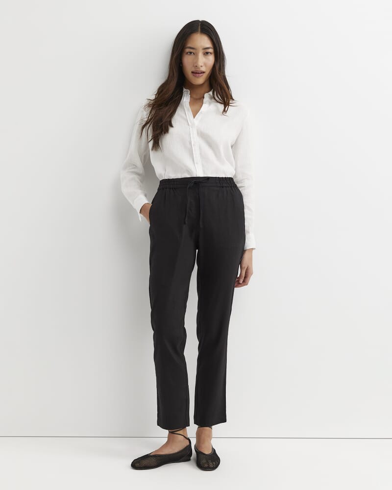 Rosa Bead Trim Linen Pant in BLACK