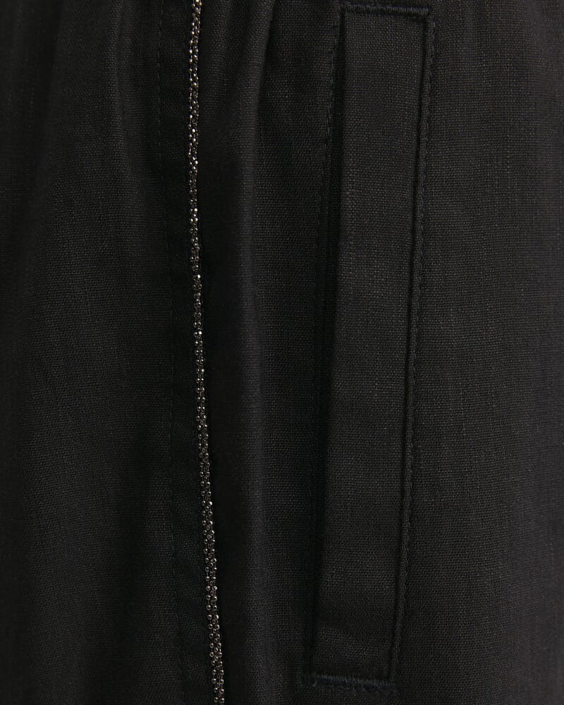 Rosa Bead Trim Crop Linen Pant in BLACK