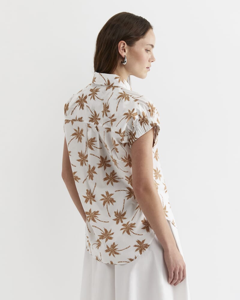 Palm Short Sleeve Lily Voile Shirt in TAN/WHITE