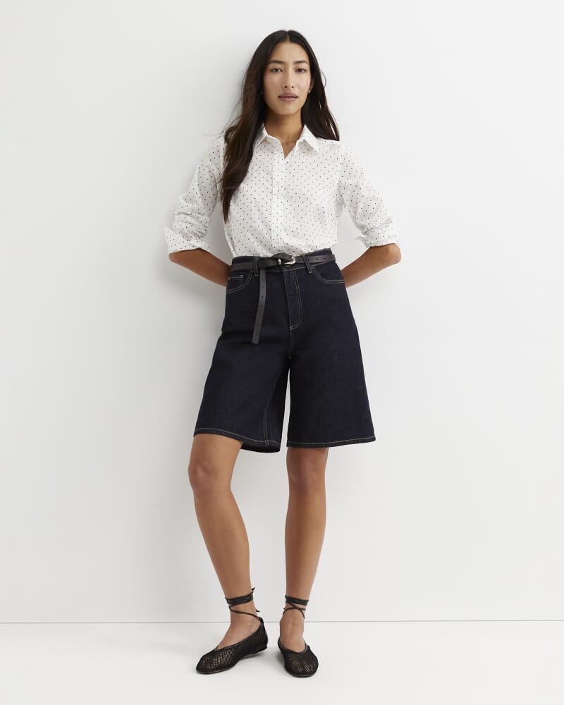 Spot Long Sleeve Lily Voile Shirt in WHITE/NAVY