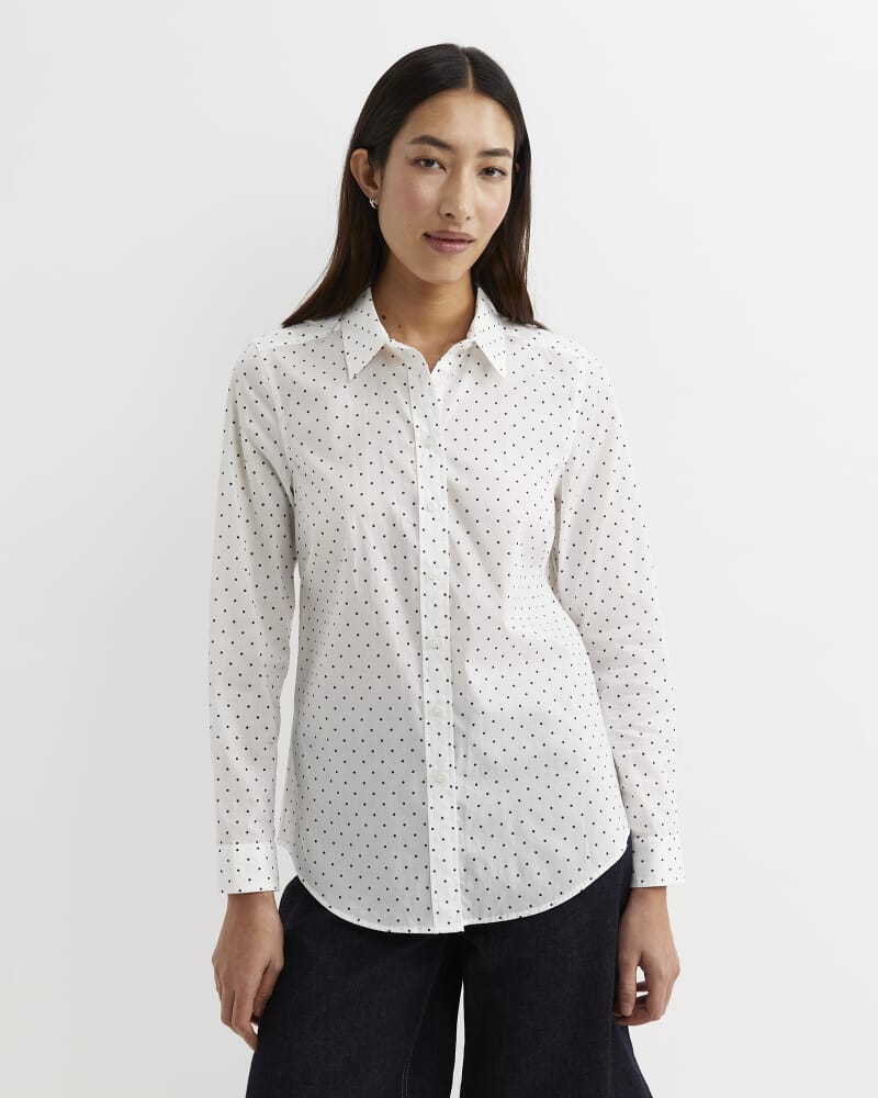 Spot Long Sleeve Lily Voile Shirt in WHITE/NAVY