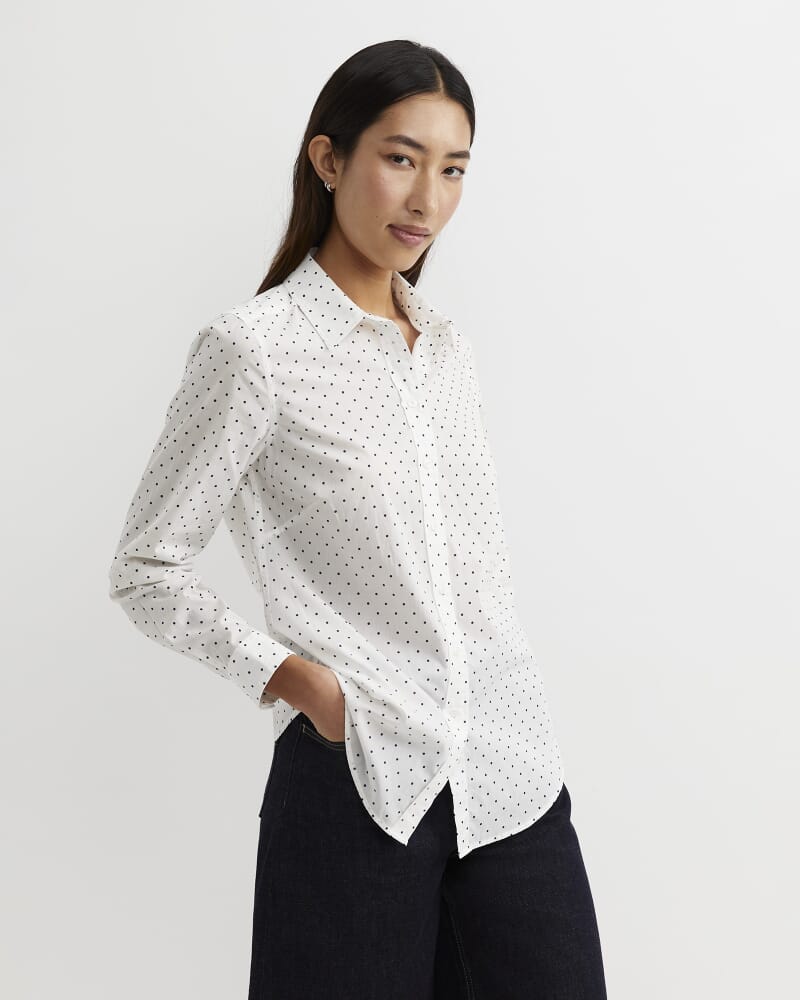 Spot Long Sleeve Lily Voile Shirt in WHITE/NAVY