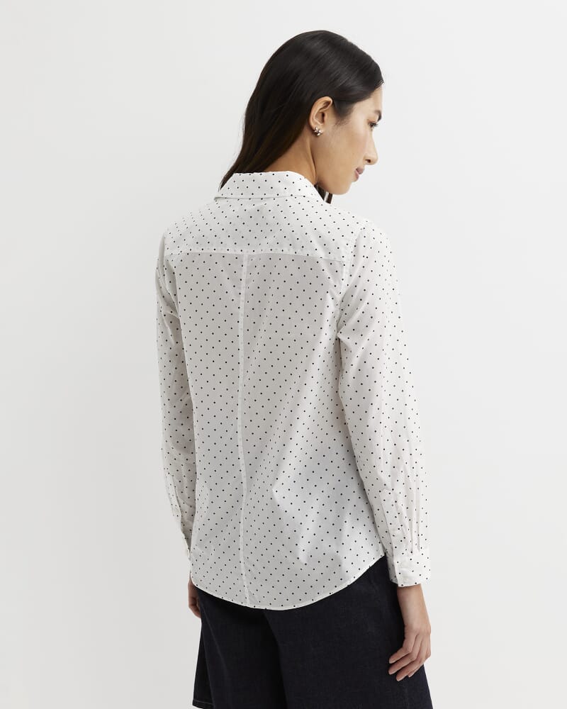 Spot Long Sleeve Lily Voile Shirt in WHITE/NAVY