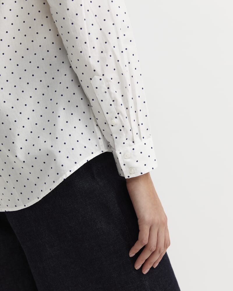 Spot Long Sleeve Lily Voile Shirt in WHITE/NAVY