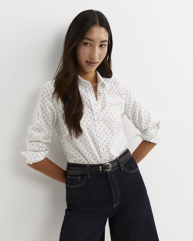 Spot Long Sleeve Lily Voile Shirt in WHITE/NAVY