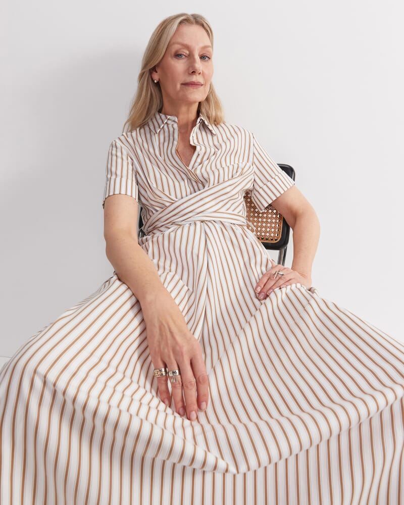 Etta Twist Maxi Dress in TAN/WHITE