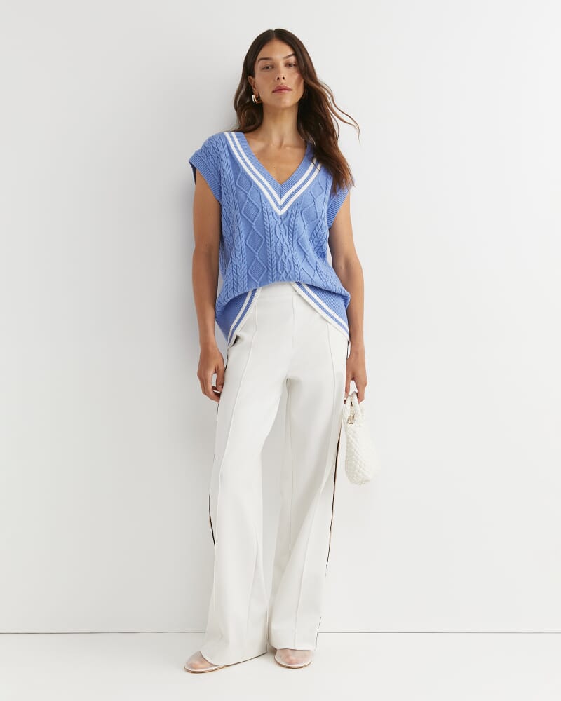 Elka Cable V-Neck Vest in BELLE BLUE