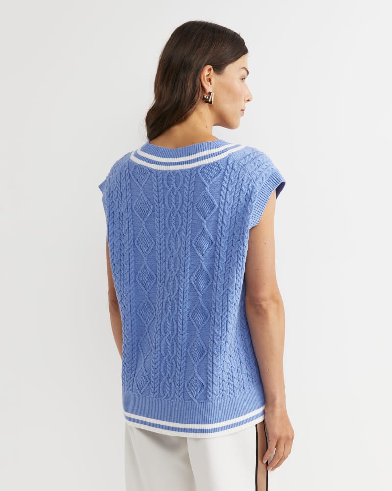 Elka Cable V-Neck Vest in BELLE BLUE