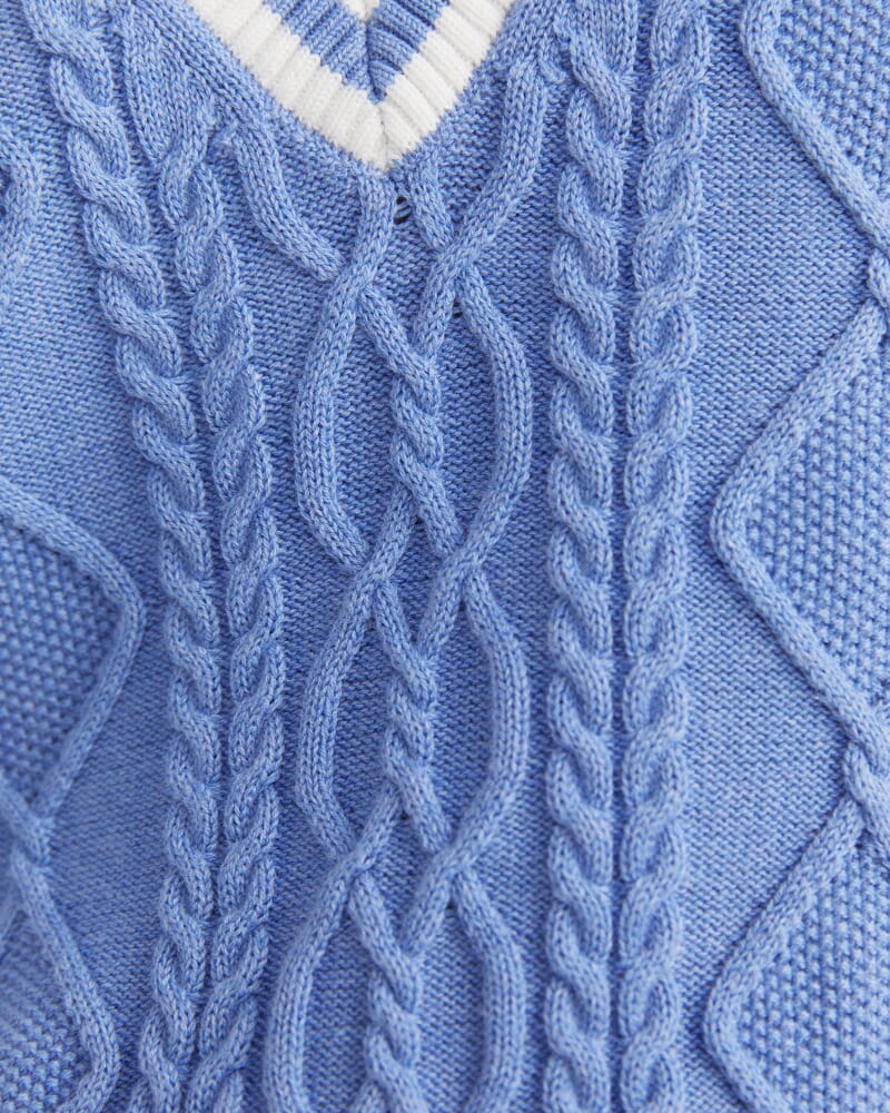 Elka Cable V-Neck Vest in BELLE BLUE