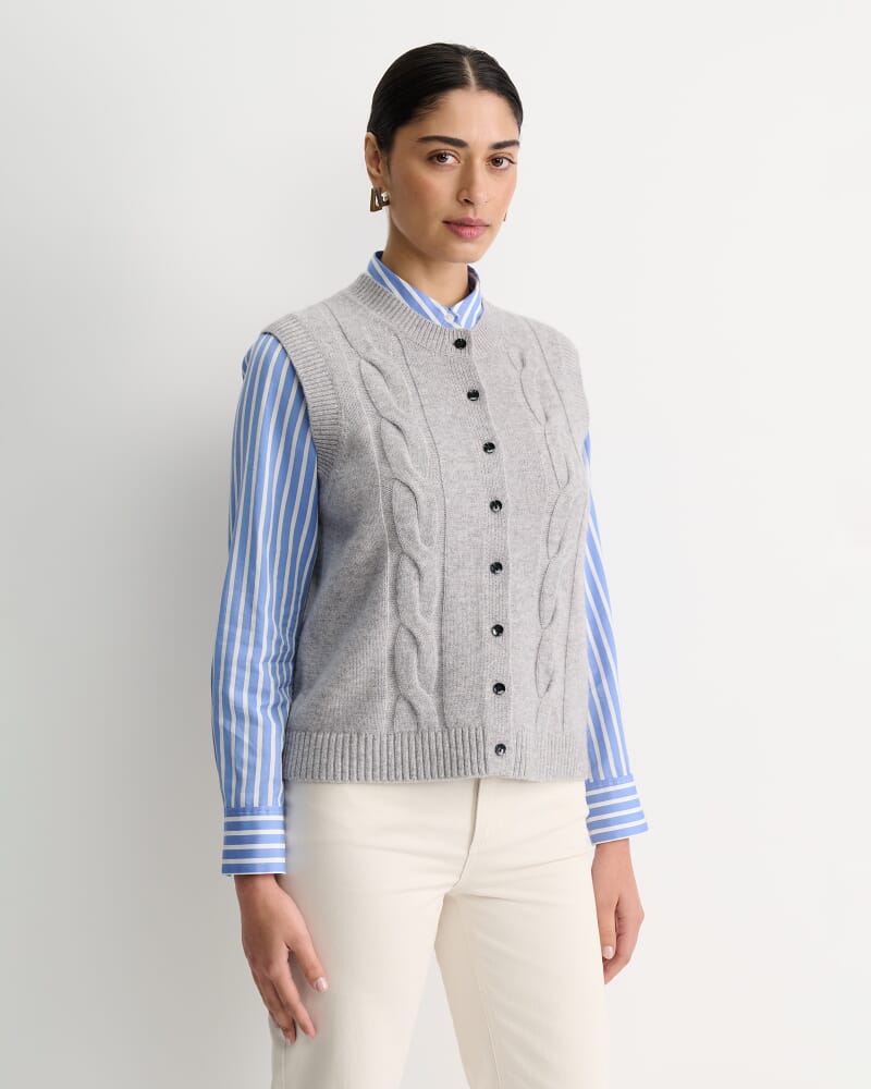 Pearl Chunky Cable Vest in GREY MELANGE