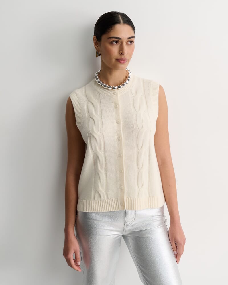 Pearl Chunky Cable Vest in WINTER WHITE